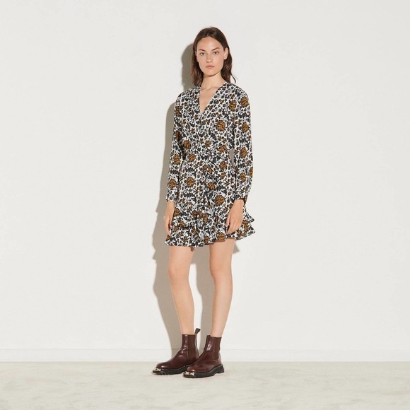 Sandro Dami Dress Black White Floral Crepe - Picture 11 of 11